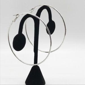3” Silver-Toned Slim Hoop Earrings, EUC